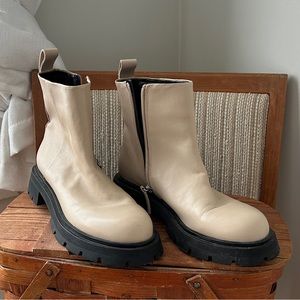 Cream and Black Lug Sole Chunky Boots